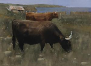 BAIRD John 1925-1943,Highland Cattle grazing,1990,Great Western GB 2022-04-06