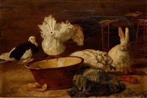 BAIRD R 1800-1800,Doves and rabbits in an interior,1871,Duke & Son GB 2015-09-17