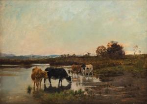 BAISCH Hermann 1846-1894,Cows at a watering place,1880,Nagel DE 2023-11-08