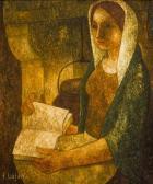 BAJEN Francisco 1912-1983,Femme lisant près de la cheminée,Marambat-Camper FR 2022-04-06