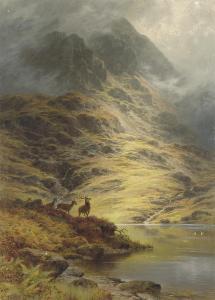 BAKER Charles H. Collins 1880,The Incoming Mist, Deer in the Highlands,Christie's GB 2008-10-23