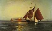 BAKER Elisha Taylor 1831-1890,SEASCAPE WITH SAILBOAT AND TUGBOAT,Potomack US 2017-11-18