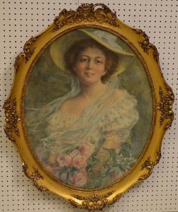 BAKER Elizabeth Gowdy 1860-1927,Beautiful woman holding roses,1907,Hood Bill & Sons US 2018-11-06
