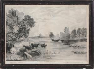 BAKER ELIZAM,Cows by a river with castles in the background,1876,Eldred's US 2016-01-23