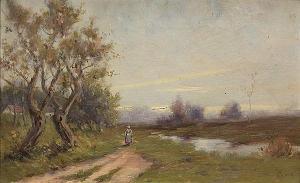 BAKER Ellen Kendall 1839-1913,Figure Walking on a Path by a Stream,Clars Auction Gallery 2013-06-16