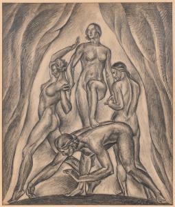 BAKER Ernest Hamlin 1889-1975,Monumental Arrangement of Four Nudes Signed "Ernes,Skinner 2022-08-02
