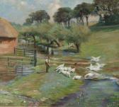 BAKER Geoffrey Alan 1881-1959,Farmer feeding Geese,Mallams GB 2012-02-16
