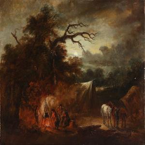 BAKER J 1800-1800,Travelers around the campfire in the forest in the,1876,Bruun Rasmussen 2014-03-31