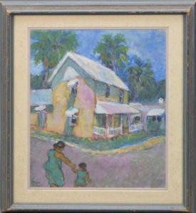 BAKER Joan E,street scene with mother and child and house on th,Hood Bill & Sons 2020-05-26