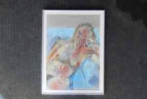BAKER Richard 1959,Nude Portrait on Blue,TW Gaze GB 2021-03-24