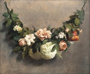 BAKHUIJZEN VAN DE SANDE Geraldine Jacoba 1826-1895,A garland of flowers in rose and white col,Nagel 2022-11-16