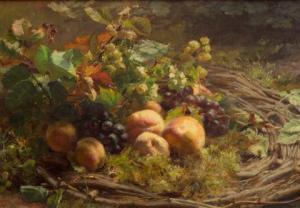BAKHUIJZEN VAN DE SANDE Geraldine Jacoba 1826-1895,Peaches and grapes on the forest floo,Venduehuis 2021-11-18