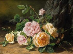 BAKHUIJZEN VAN DE SANDE Geraldine Jacoba,Roses on the forest floor by a tree,Venduehuis 2023-11-14