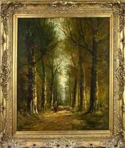 BAKHUIJZEN VAN DE SANDE Julius Jacobus 1835-1925,Forest view with shepherde,1880,Twents Veilinghuis 2024-01-11