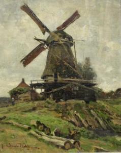 BAKHUIJZEN VAN DE SANDE Julius Jacobus 1835-1925,Molen in polderlandschap,Venduehuis NL 2022-02-22