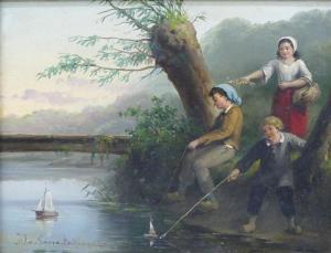 BAKHUIJZEN VAN DE SANDE Julius Jacobus 1835-1925,spielende Kinder am Flussufer,Georg Rehm 2022-12-08
