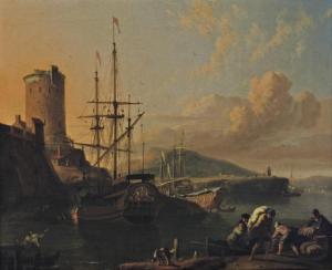 BAKHUYSEN Ludolf 1631-1708,A Mediterranean coastal scene at sunset with a roy,Christie's 2007-11-14