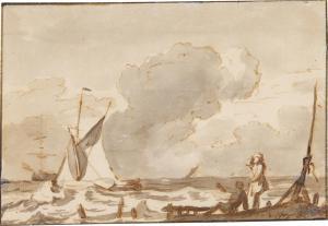 BAKHUYSEN Ludolf 1631-1708,Coastal landscape with two men on a beach,1670,Sotheby's GB 2021-07-08