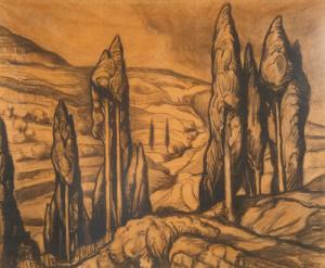 BAKST Leon 1866-1924,Cypress Trees,1907,Shapiro Auctions US 2023-10-21