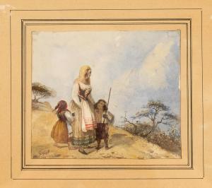BALBIANO DI COLCAVAGNO Eugenio,Mutter mit Kindern in einer Gebirgslandschaft,1872,Wendl 2018-10-25