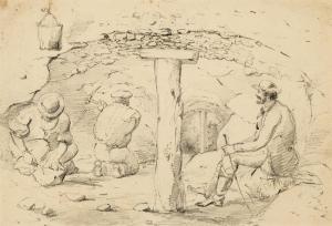 BALCOMBE THOMAS,Study of Three Men in a Mine,1851,Menzies Art Brands AU 2019-03-28