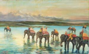 BALDETTI A,elefanti che guadano un fiume,1925,Capitolium Art Casa d'Aste IT 2019-09-25