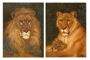BALDOCK Charles Edwin M 1876-1941,A lion - A lioness with her cub,1925,Cheffins GB 2021-09-29