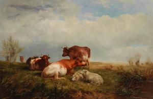 BALDOCK James Walsham 1825-1898,Cattle and sheep on the downs,1863,Bonhams GB 2023-11-15