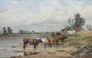 BALDOCK James Walsham 1825-1898,Cattle Watering in River,1880,David Duggleby Limited GB 2022-12-03