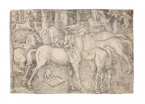 BALDUNG GRIEN Hans Gmund,Group of Seven Wild Horses and a Monkey (Bartsch 5,1534,Bonhams 2023-09-20