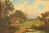 BALDWIN H 1800-1900,Sheep watering in a country landscape with a thatc,Wright Marshall GB 2015-03-19