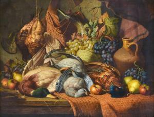 BALE Charles Thomas,Still life of seasonal game, fruit and a stoneware,1879,Tennant's 2023-11-11