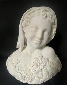 BALL Thomas 1819-1911,bust of a young girl with head kerchief,1875,CRN Auctions US 2021-10-24