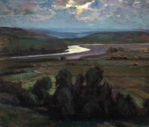 BALLA Bela 1882-1965,Moonlit river bank (Szamos valley),Nagyhazi galeria HU 2023-12-12