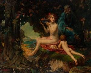 BALLIN Hugo,Naked cherub with figures in a wooded landscape,1907,John Moran Auctioneers 2020-01-26