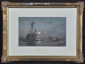 BALMER George,Estuary scene with moored boats with figure,1838,Anderson & Garland 2017-02-21