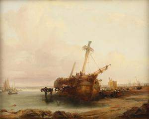 BALMER George 1806-1846,harbour scene with beached ship,1839,Ewbank Auctions GB 2023-03-23