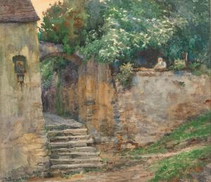 BAMBERGER Gustav 1861-1936,Stairs with an arch, stone wall,1915,Palais Dorotheum AT 2022-09-28