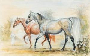 BAMMER Benita 1938-1995,Portrait of Two Arab Horses and Groom in L,1971,Rowley Fine Art Auctioneers 2019-06-01
