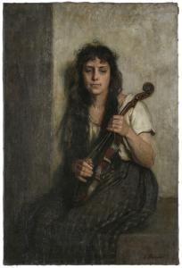BANDELL Eugenie 1863-1918,Mädchen mit Geige,Dobritz DE 2023-11-18