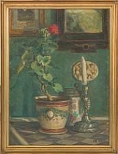 BANG Vilhelmine Maria 1848-1932,Still life with a plant, a candlestick and a j,1911,Bruun Rasmussen 2007-05-28