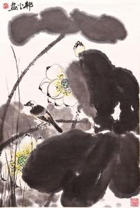 BANGDING Li,Auf einem Ast sitzender Vogel umgeben von Blüten u,Auktionshaus Dr. Fischer 2012-10-13