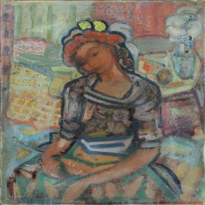 BANGSLEV J,Interior with young woman,Bruun Rasmussen DK 2012-06-25