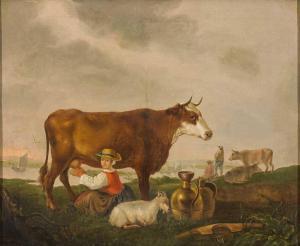 BANTELMANN Johann Wilhelm David,Hirten mit Herde am Flussufer, im Vordergrund jung,Zeller 2017-09-21