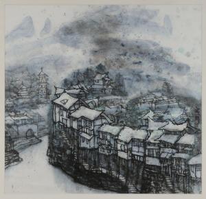 BAOLIN Li 1953,City View with Canal and Temple,Brunk Auctions US 2011-11-19