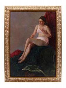 BAPMAHAN F,Seated Lady in Lingerie,Mossgreen AU 2016-10-23