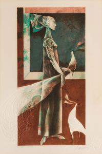 BAQUES Josep 1931,Woman with a peacock,Desa Unicum PL 2021-01-27