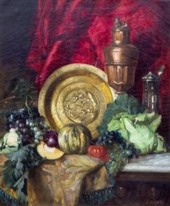 BARA Leopold 1846-1911,A still life with vegetables and a copper plate,Venduehuis NL 2021-05-27