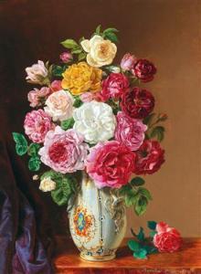 BARABAS Henriette 1842-1892,Bouquet of Roses in a Vase,1856,Palais Dorotheum AT 2018-06-19