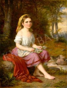 BARABAS Miklos 1810-1898,Girl Picking Lillies by the Spring,1883,Kieselbach HU 2023-05-22